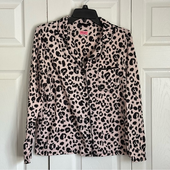 Kate Spade Pajama Top Womens Medium Pink Black Leopard Print LS Button Up Lounge - Picture 1 of 10